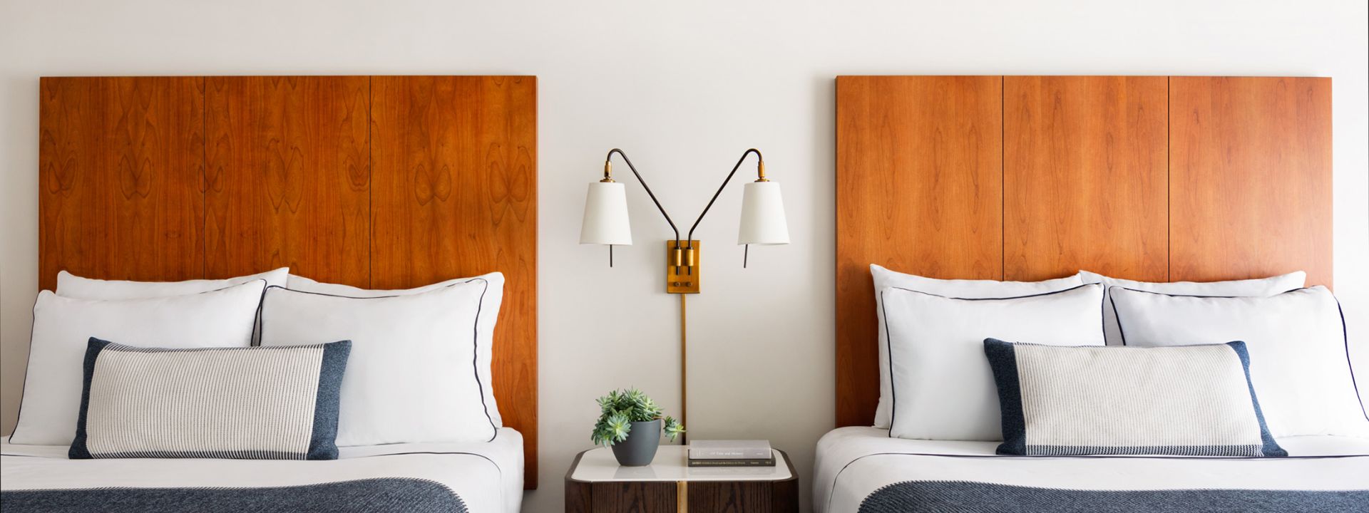 Accessible hotel room with two double beds