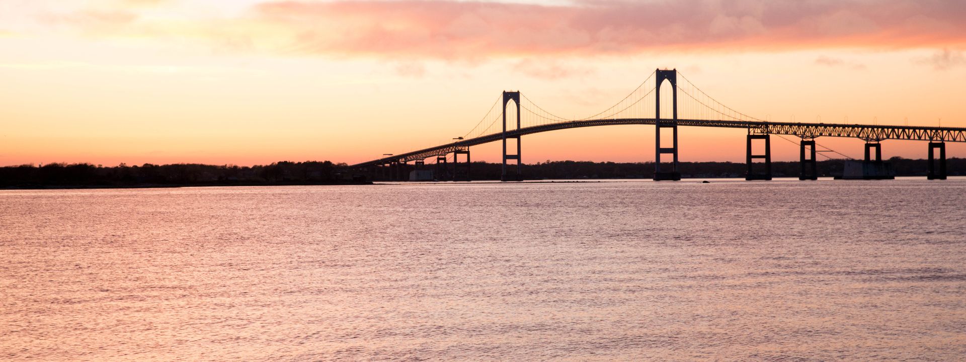 The Claiborne Pell Bridge at sunset.