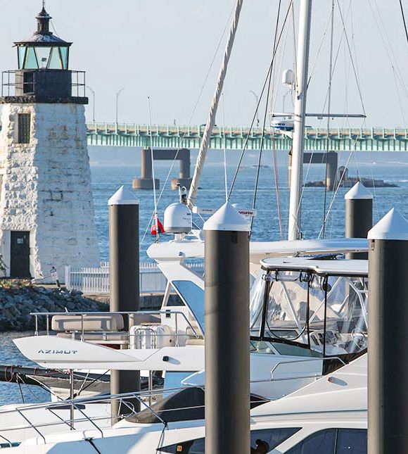 The Newport Harbor Island Resort marina on Goat Island, RI.